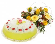Send Flowers/Cake Prinsess Cake 8 pieces and Arrangement
